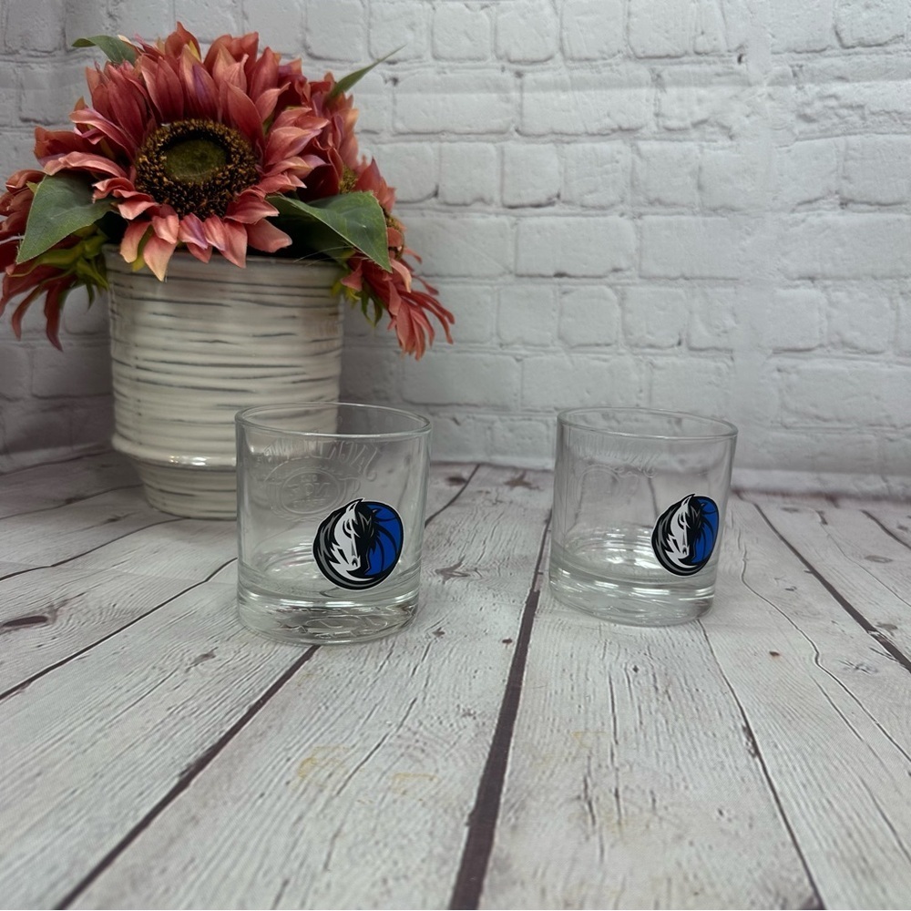 jack daniel's clear rocks old fashioned lowball glass dallas mavericks Logo 2pc